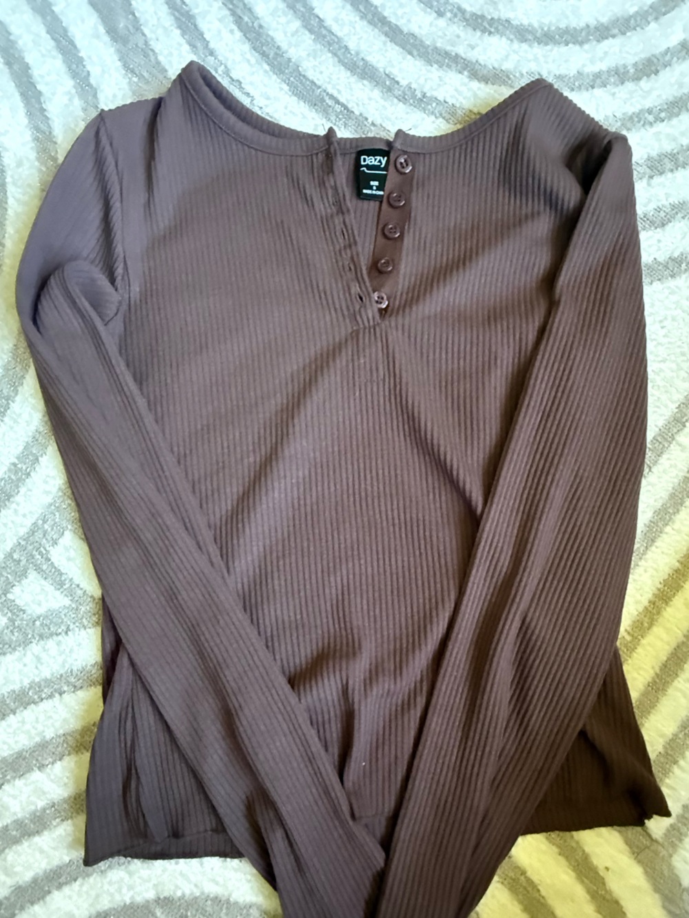 Cozy Ribbed Henley Top in Brown